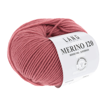 Merinowollgarn, Superwash, rosé meliert, Knäuel mit Label