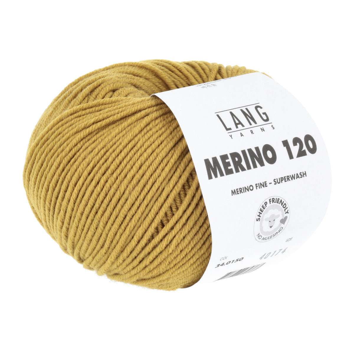 Merinowollgarn, Superwash, gelbliches Olivgrün, Knäuel mit Label