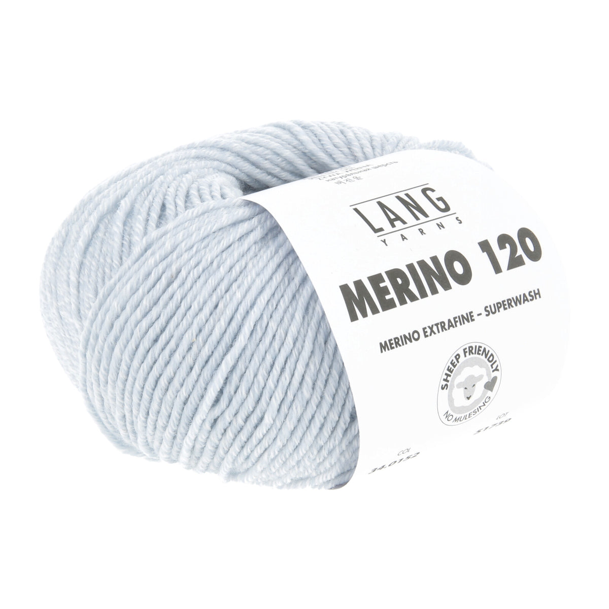 Merino 120 Wollgarn-Knäuel, hellblau mit Label