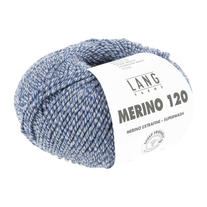 Merinowollgarn, Superwash, blau meliert, Knäuel mit Label