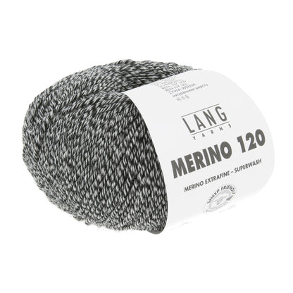 Merino-Garnknäuel, schwarz-weiß meliert, kompaktes Strickgarn mit Etikett