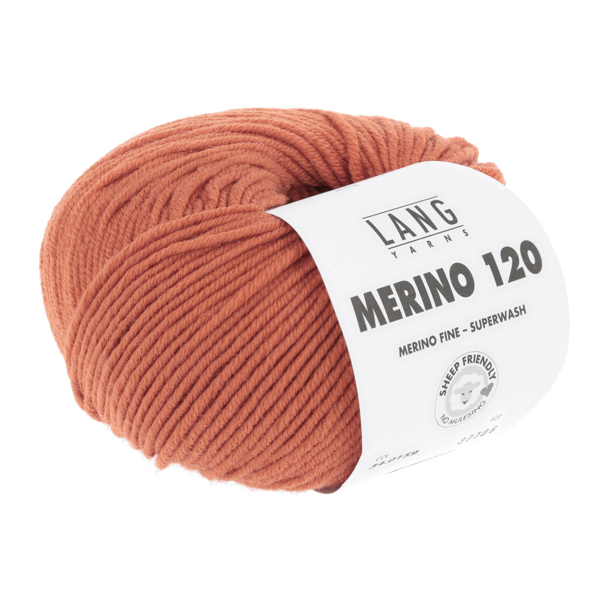 Merino-Garnknäuel, rostorange, kompaktes Strickgarn mit Etikett