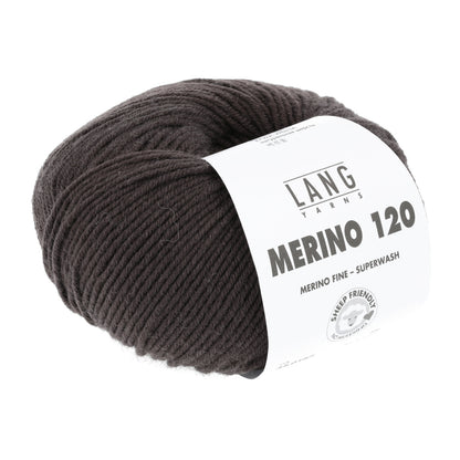 Merino 120 Wollgarn-Knäuel, dunkelbraun mit Label