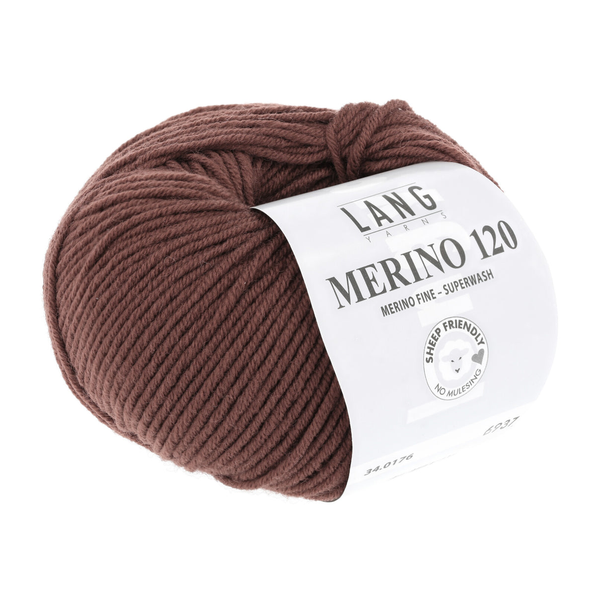 Merinowollgarn, Superwash, schokoladenbraun, Knäuel mit Label