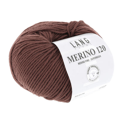 Merinowollgarn, Superwash, schokoladenbraun, Knäuel mit Label