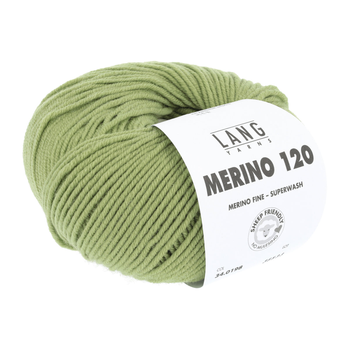 Merino 120 Wollgarn-Knäuel, grün mit Label