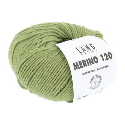 Merino 120 Wollgarn-Knäuel, grün mit Label