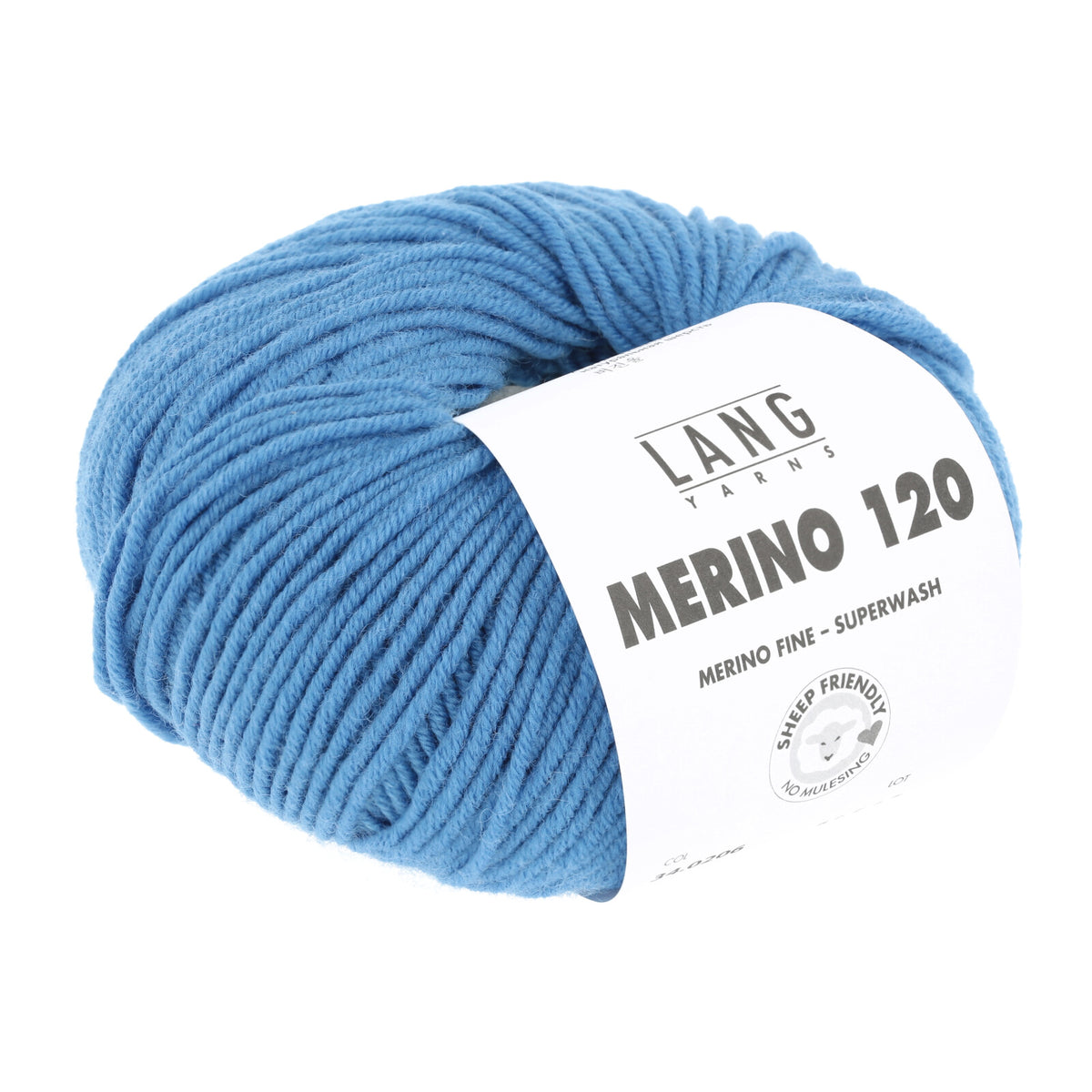 Merinowollgarn, Superwash, hellblau, Knäuel mit Label