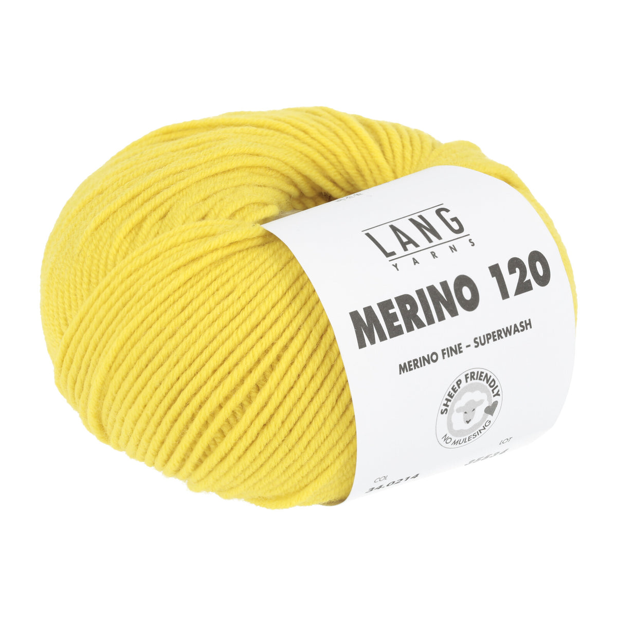 Merino-Garnknäuel, sonnengelb, kompaktes Strickgarn mit Etikett