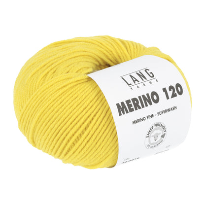 Merino-Garnknäuel, sonnengelb, kompaktes Strickgarn mit Etikett