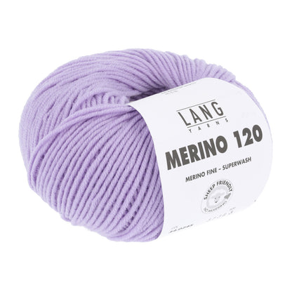 Merino 120 Wollgarn-Knäuel, flieder/lila mit Label
