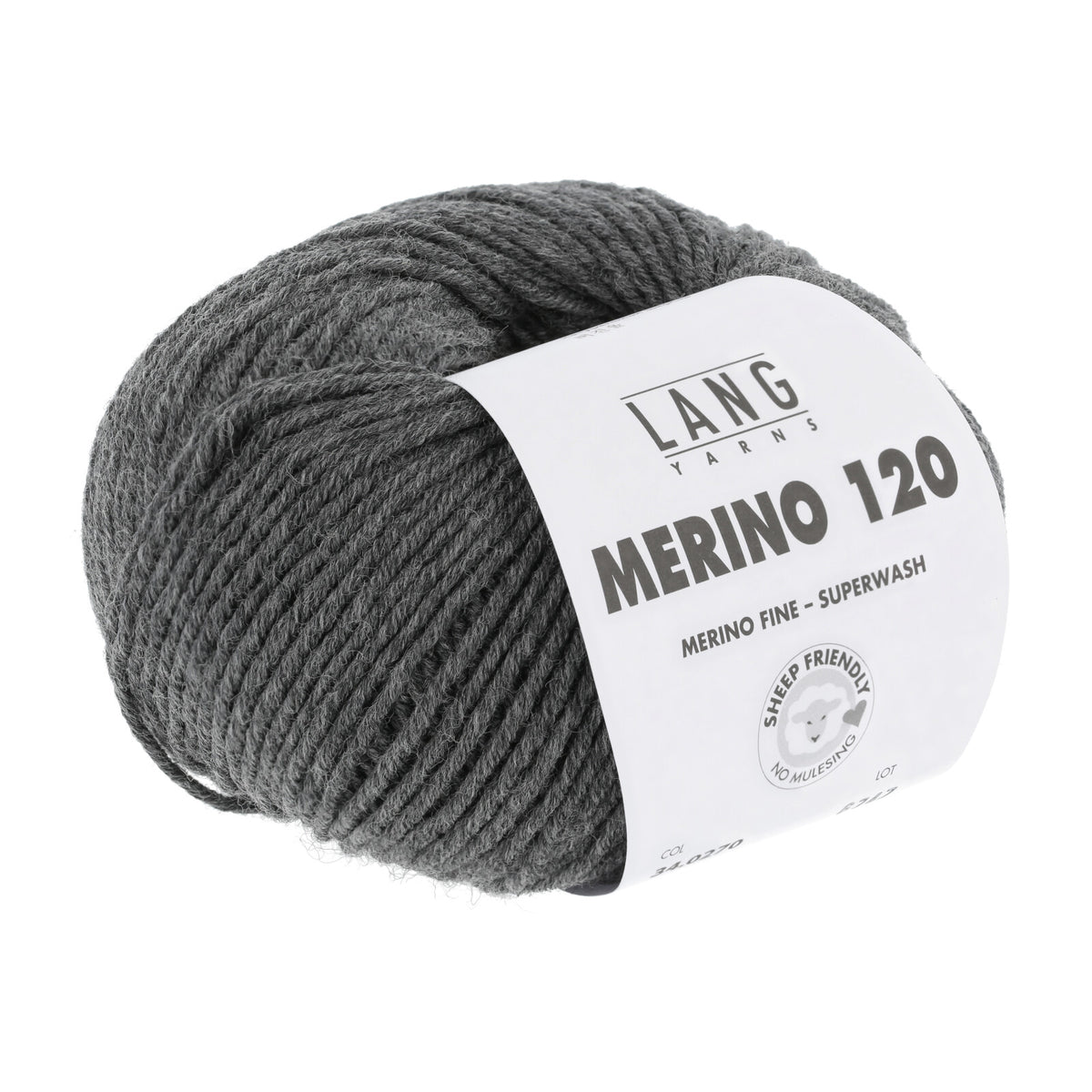 Merino-Garnknäuel, dunkelgrau, kompaktes Strickgarn mit Etikett