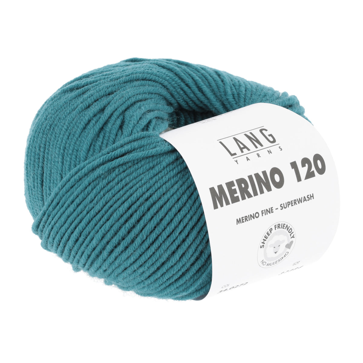 Merino-Garnknäuel, petrolblau/türkis, kompaktes Strickgarn mit Etikett