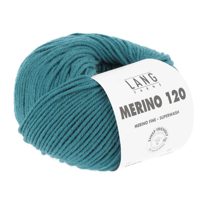 Merino-Garnknäuel, petrolblau/türkis, kompaktes Strickgarn mit Etikett