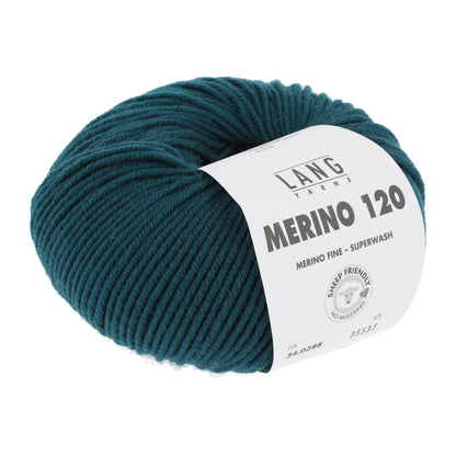 Merino-Garn (Superwash), petrolfarbenes Knäuel mit Label