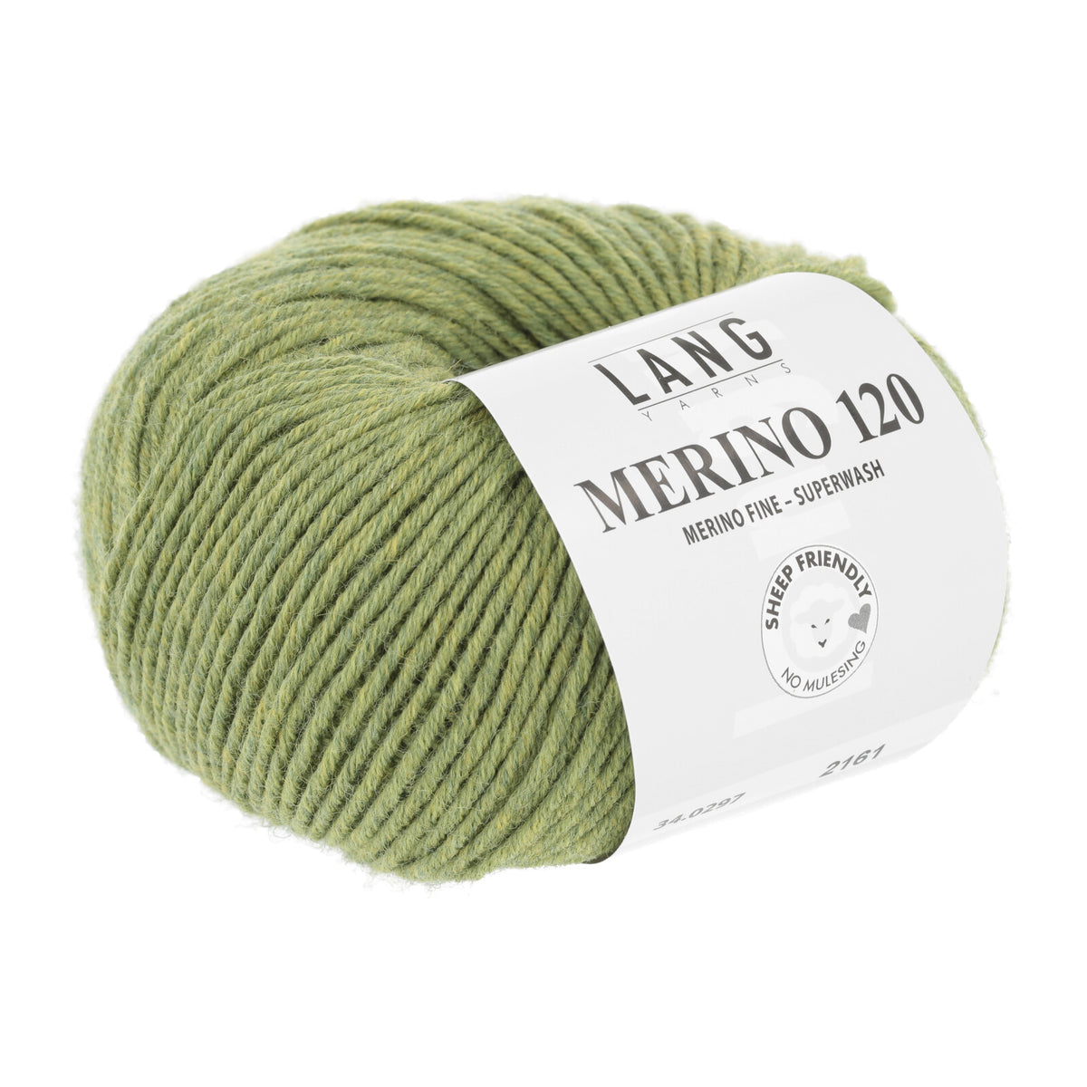 Merino-Garn (Superwash), olivgrünes Knäuel mit Label