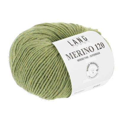 Merino-Garn (Superwash), olivgrünes Knäuel mit Label
