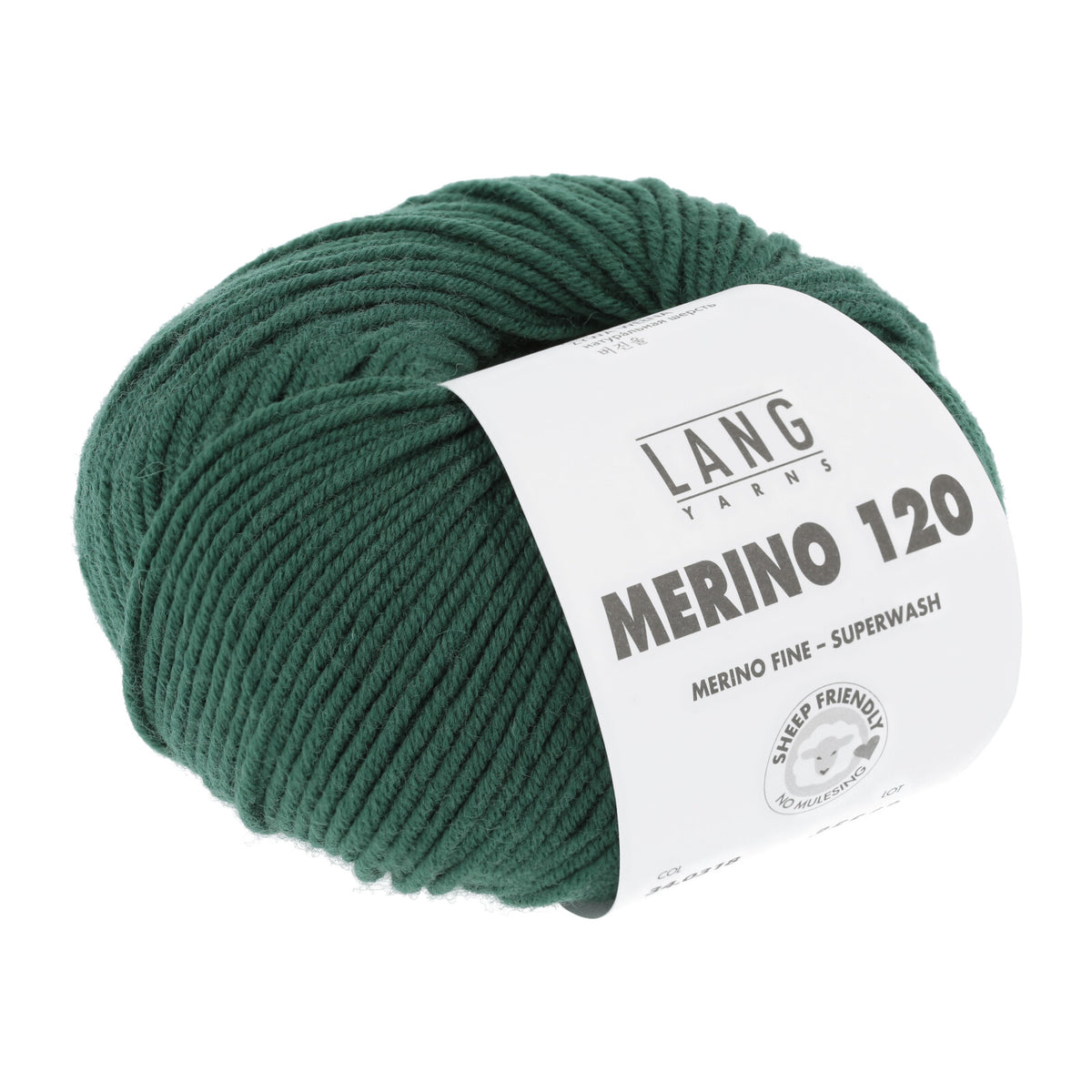 Merino 120 Wollgarn-Knäuel, dunkelgrün mit Label
