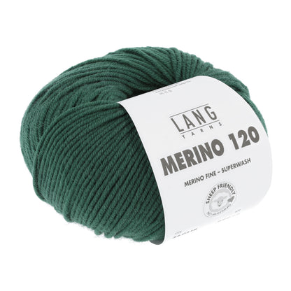 Merino 120 Wollgarn-Knäuel, dunkelgrün mit Label