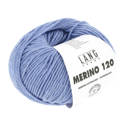 Merino 120 Wollgarn-Knäuel, hellblau mit Label