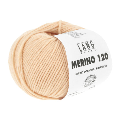 Merino 120 Wollgarn-Knäuel, apricot/nude mit Label