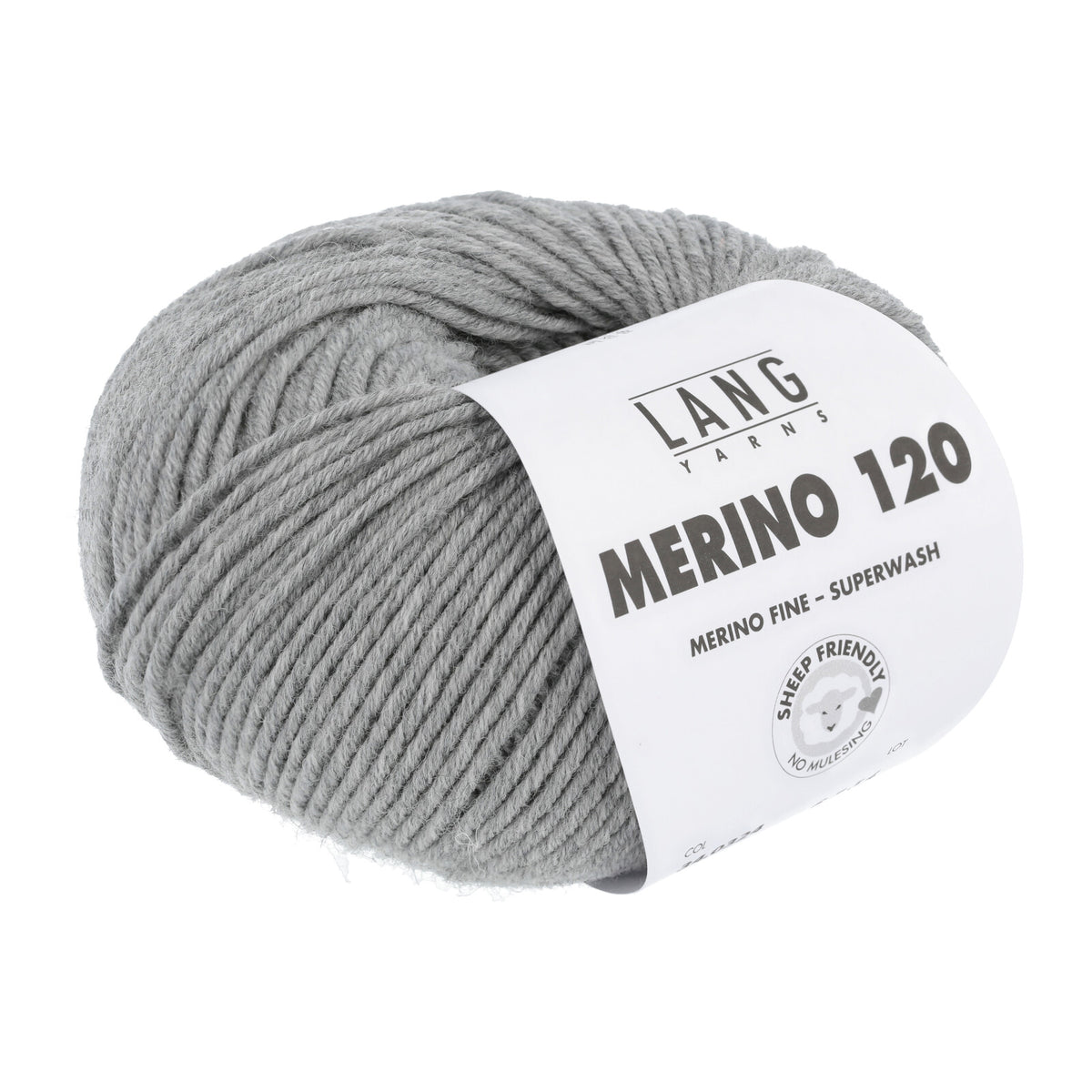 Merino-Garn (Superwash), hellgraues Knäuel mit Label