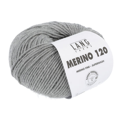 Merino-Garn (Superwash), hellgraues Knäuel mit Label