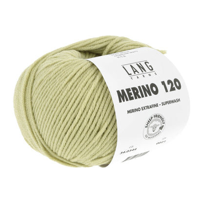 Merino 120 Wollgarn-Knäuel, hellgrün mit Label