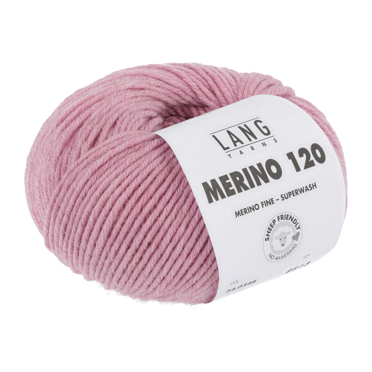 Merino-Garn (Superwash), rosafarbenes Knäuel mit Label