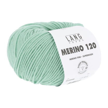 Merino 120 Wollgarn-Knäuel, mintgrün mit Label