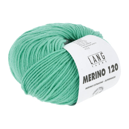Merino 120 Wollgarn-Knäuel, türkisgrün mit Label
