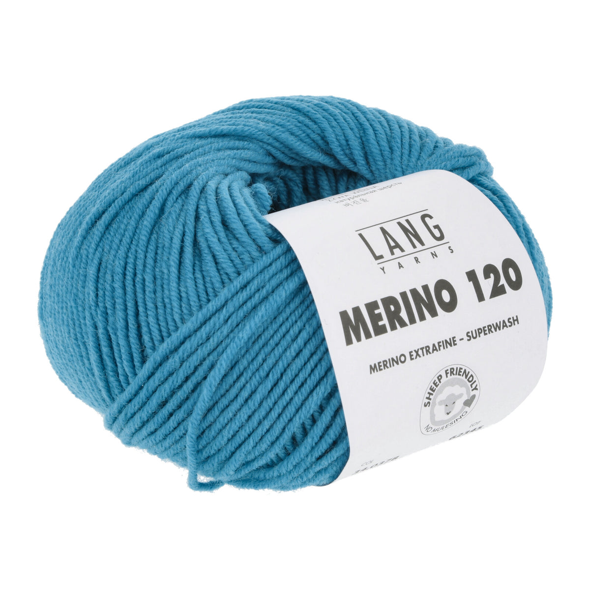 Merino 120 Wollgarn-Knäuel, kräftig blau mit Label