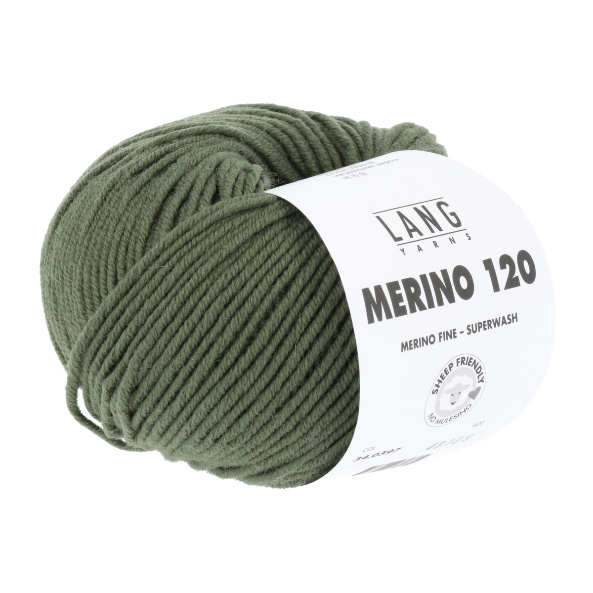 Merino-Garnknäuel Lang Merino 120, olivgrünes Wollgarn