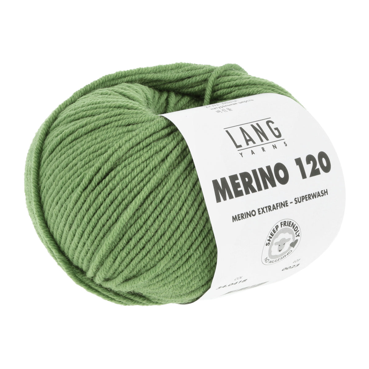Merino 120 Wollgarn-Knäuel, kräftig grün mit Label