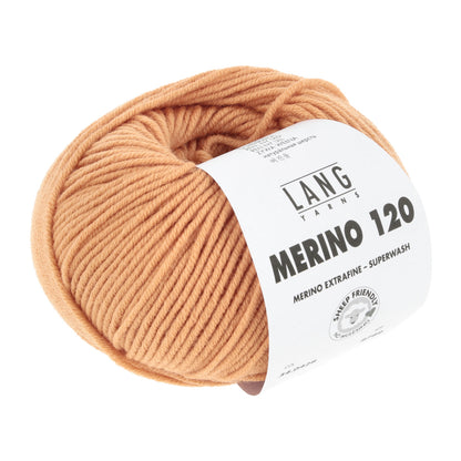 Merino 120 Wollgarn-Knäuel, apricot mit Label