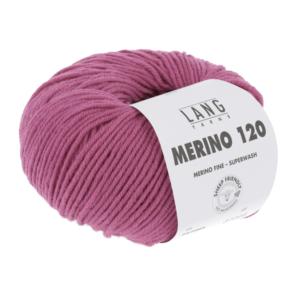 Lang Yarns Merino 120 Wollgarn: rosafarbenes Knäuel mit Label