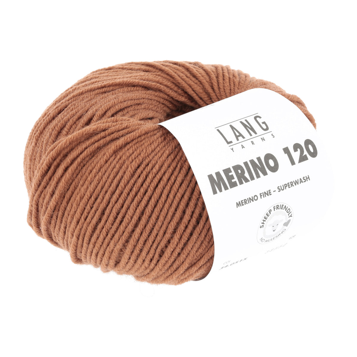 Lang Yarns Merino 120 Wollgarn: warmes braunes Knäuel mit Label