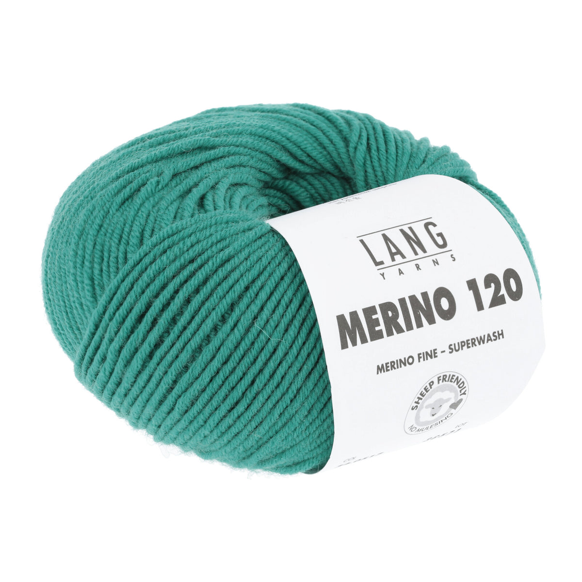 Merino 120 Wollgarn-Knäuel, türkisgrün mit Label