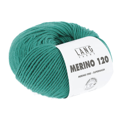 Merino 120 Wollgarn-Knäuel, türkisgrün mit Label
