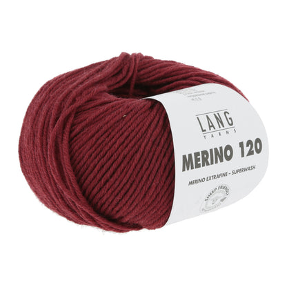 Merino 120 Wollgarn-Knäuel, weinrot/burgund mit Label