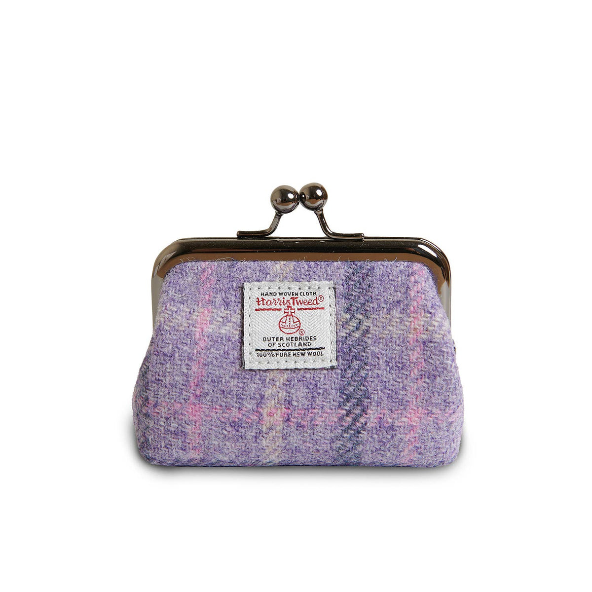 Münzbörse aus Harris Tweed® in lila melierter Optik mit Metallbügel-Verschluss