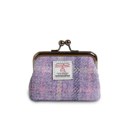 Münzbörse aus Harris Tweed® in lila melierter Optik mit Metallbügel-Verschluss