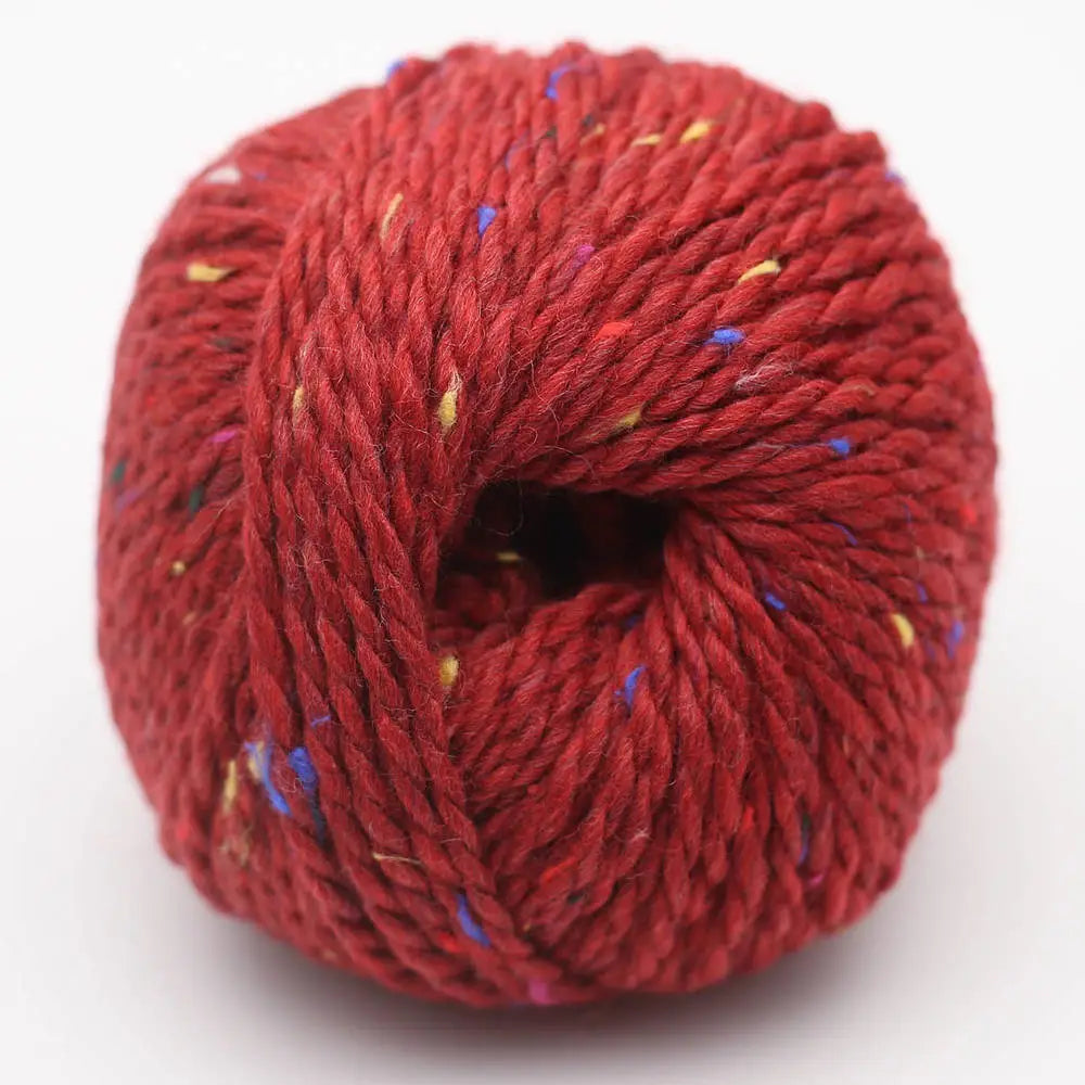 Tweed-Wolle (BC Garn Hamelton Tweed 2 GOTS) Wollknäuel in kräftigem Rot mit bunten Flecken