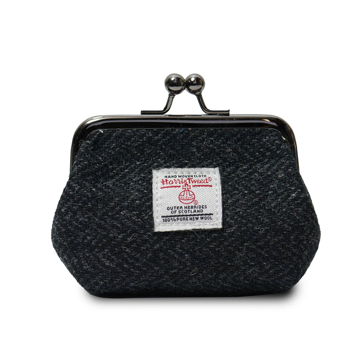Münzbörse aus Harris Tweed® in dunkler Anthrazit-Optik mit Metallbügel-Verschluss