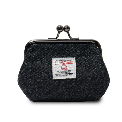 Münzbörse aus Harris Tweed® in dunkler Anthrazit-Optik mit Metallbügel-Verschluss