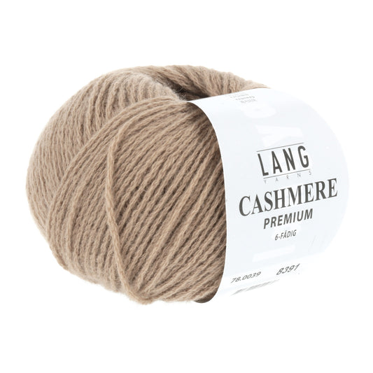 Cashmere-Garnknäuel in Camel mit Label
