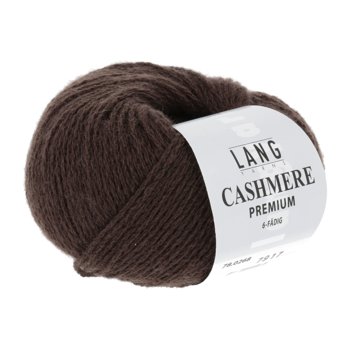 Kaschmirgarn Lang Yarns Cashmere Premium, braunes Knäuel mit Label