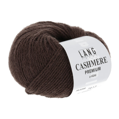 Kaschmirgarn Lang Yarns Cashmere Premium, braunes Knäuel mit Label