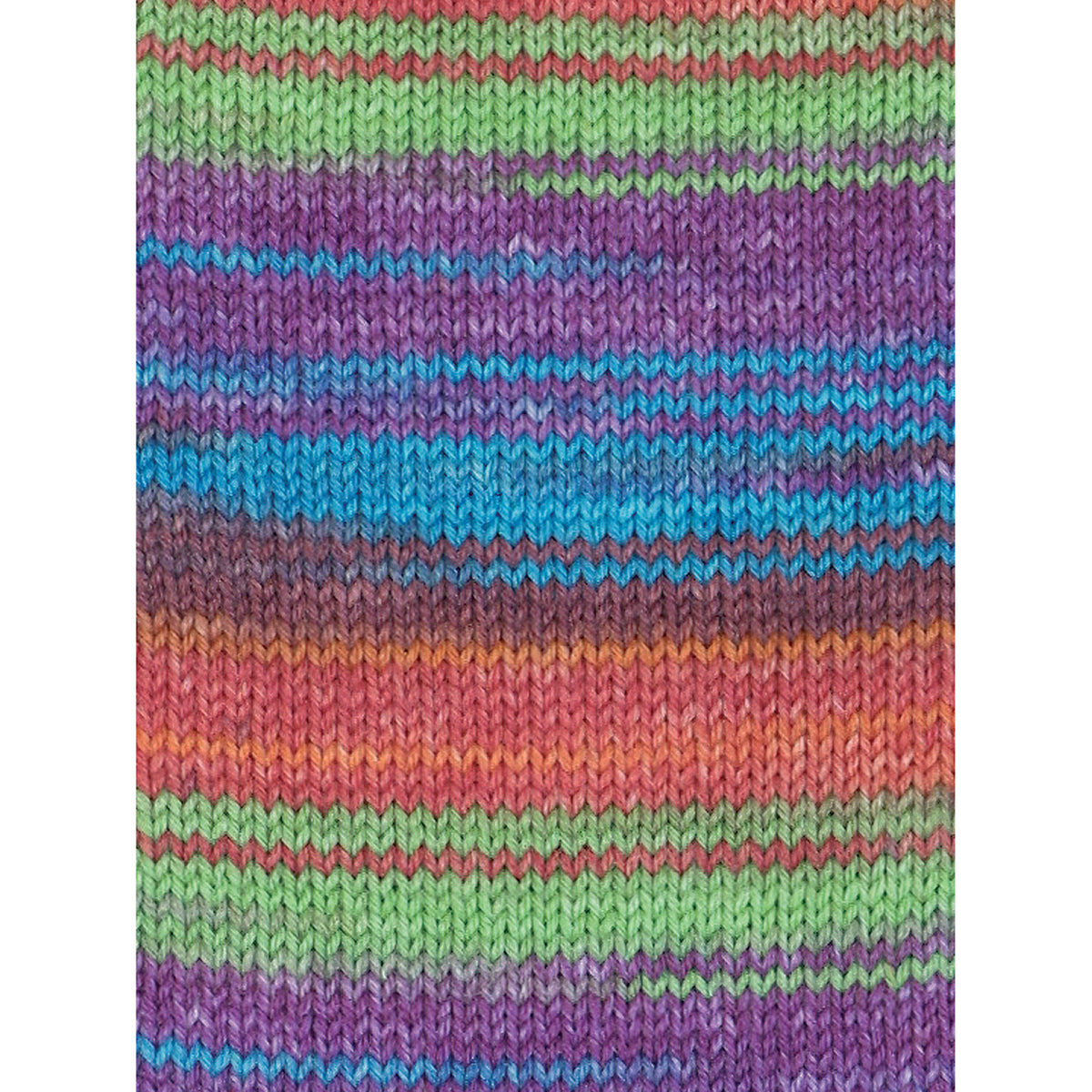 Sockenwolle 6-fädig, mehrfarbig gestreift: grün, lila, blau, orange und rot