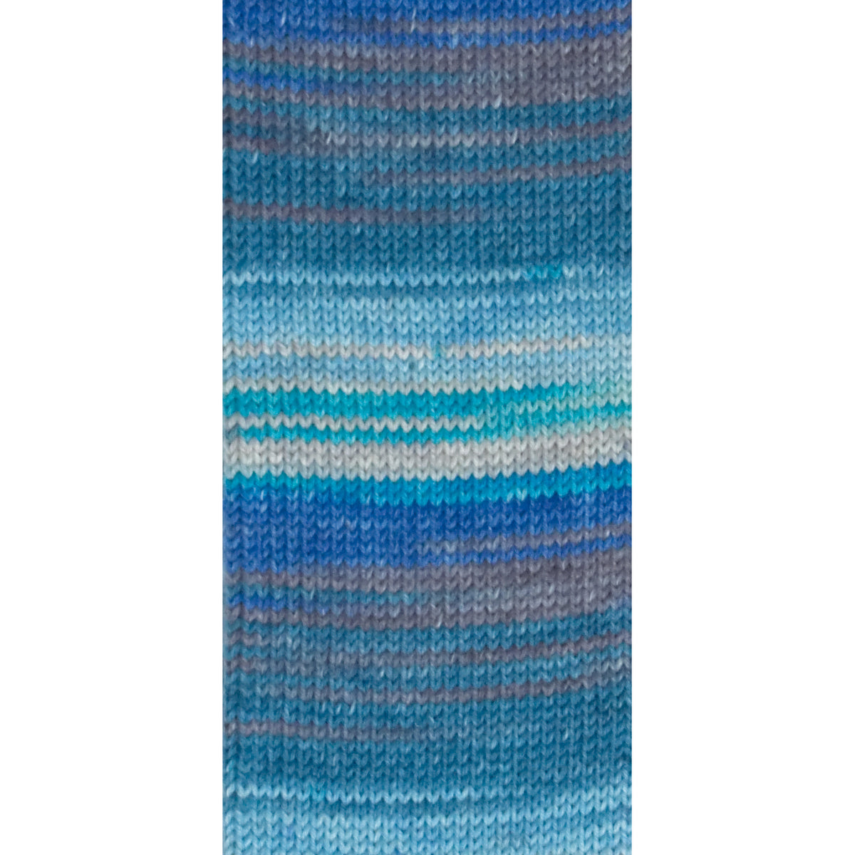 Austermann STEP 6 Sockenwolle: blau-grauer Farbverlauf, 6-fädig, gestricktes Muster
